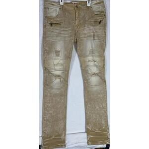 Dstrkt Denim Moto Stretch Jeans Mens Sz 38x34 Comfort Distressed Overdye Zippers
